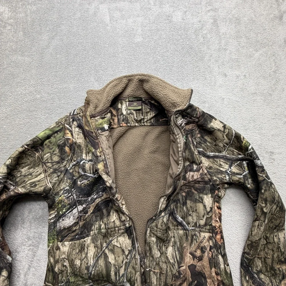 Mossy Oak Jacket Mens L Green Camouflage Fleece Full Zip Pockets